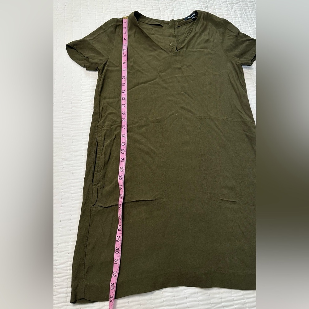 Madewell Green Olive Mini Dress V-Neck Button Back Size S - Picture 5 of 14